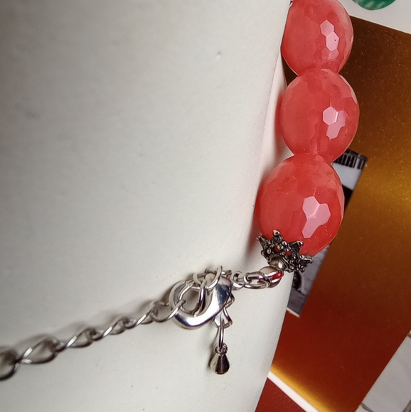 Strawberry Quartz Facet Bead Collar Necklace 17" + 3" extender - Picture 4 of 8